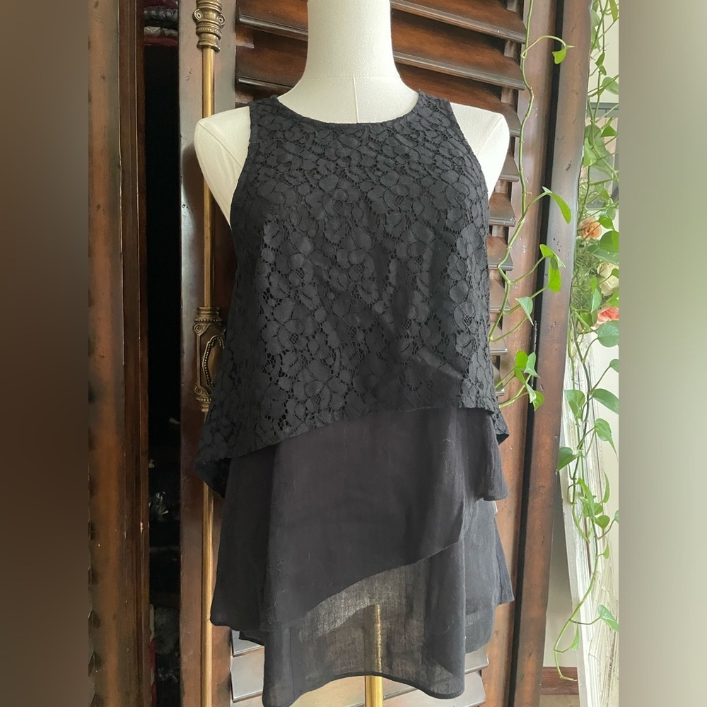 Derek Lam Crosby Black Lace Layered Sleeveless Top 2